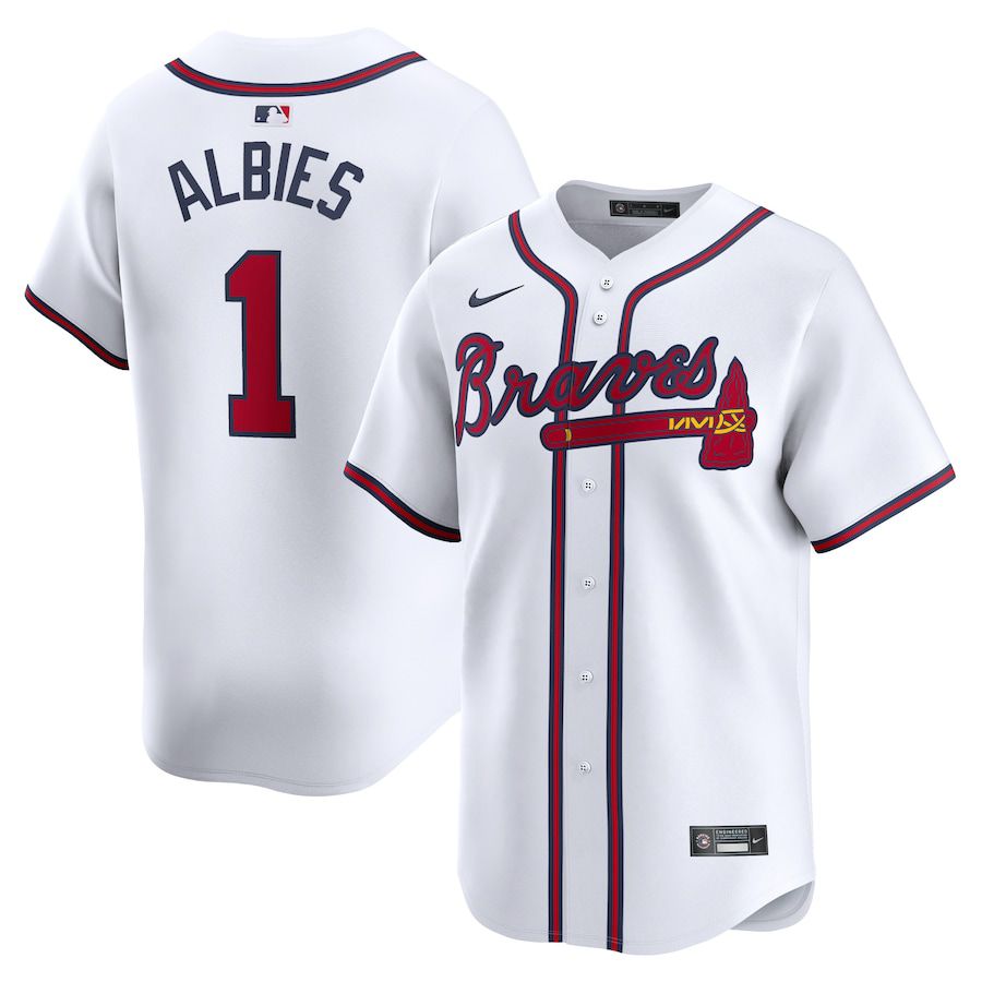 Men Atlanta Braves 1 Ozzie Albies Nike White Home Limited Player MLB Jersey